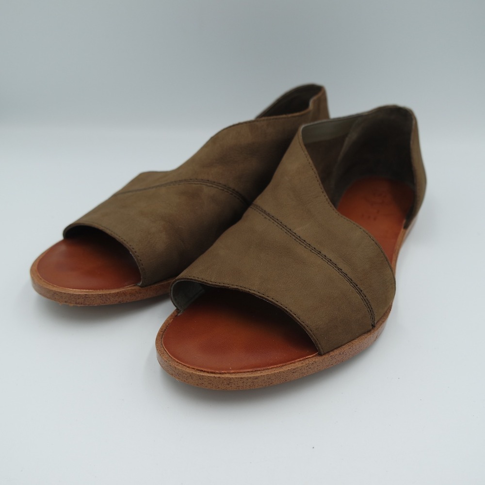 1.STATE Celvin Olive Brown Leather d'Orsay Open Toe Flat Sandals Womens 9M 39